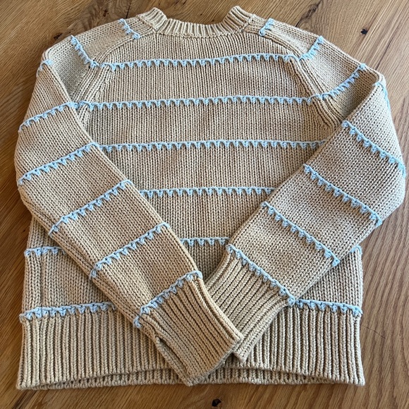 MADEWELL TEXTURED COTTON CREWNECK SWEATER IN STRIPE, PALE BLUE, SIZE XS, - Picture 14 of 16